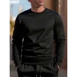 5pcs Men'S Fleece Crew Neck Sweatshirts - Solid Color Long Sleeve Pullover Set, Beige, Gray, Green, Navy Blue, Black - Ideal for Casual Wear, Outdoor Activities, Hiking, Gym, Travel, Hiking Apparel|Casual Style|Comfortable Fit, Sweater Set