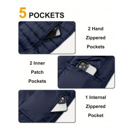 [Windproof Vest] Lightweight High Quality 33,000ft Men's Windproof Insulated Vest | Packable Stand Collar Sleeveless Jacket for Golf Running Tennis, Machine Washable Nylon-Lined Winter Outerwear, Casual Winter Wear