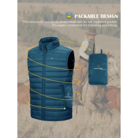 [Windproof Vest] Lightweight High Quality 33,000ft Men's Windproof Insulated Vest | Packable Stand Collar Sleeveless Jacket for Golf Running Tennis, Machine Washable Nylon-Lined Winter Outerwear, Casual Winter Wear