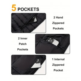 [Windproof Vest] Lightweight High Quality 33,000ft Men's Windproof Insulated Vest | Packable Stand Collar Sleeveless Jacket for Golf Running Tennis, Machine Washable Nylon-Lined Winter Outerwear, Casual Winter Wear