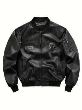 [Casual Faux Leather] Men's Casual Faux Leather Jacket | Regular Fit, Long Sleeve, Polyester Lined, Zipper Closure | Spring & Fall Outerwear