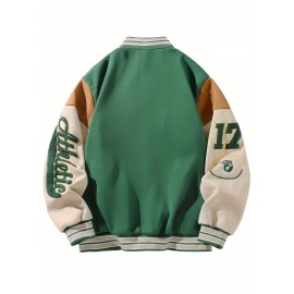 Men's Baseball Jacket with Athletic Dept. Embroidered Logo & Number 17 - Royal Blue & Beige Contrast Design, Baseball Collar, Machine Washable Casual Streetwear Jacket for Casual Attire