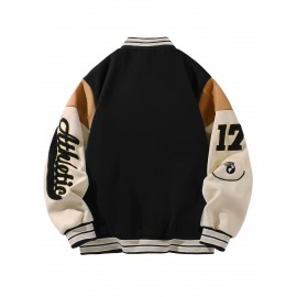 Men's Baseball Jacket with Athletic Dept. Embroidered Logo & Number 17 - Royal Blue & Beige Contrast Design, Baseball Collar, Machine Washable Casual Streetwear Jacket for Casual Attire